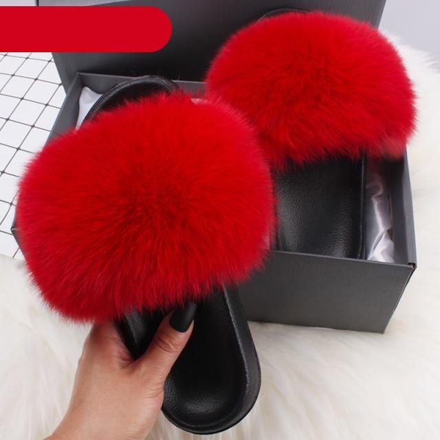 Elegant Indoor Fur Slippers For Women Fur Slides Flip Flops Beach Plush Fluffy Furry Slippers Furry Fuzzy Slides Open Toe Fluffy Slides Fox Fur Feather Sandals Fur Slip On Shoes For Women