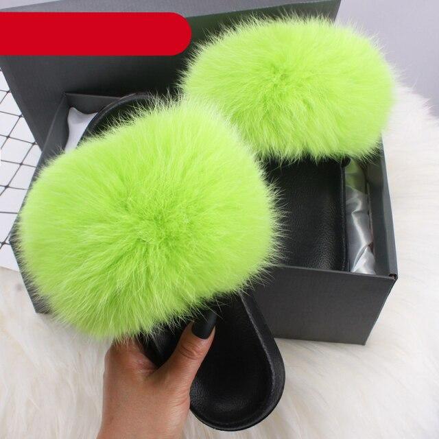 Elegant Indoor Fur Slippers For Women Fur Slides Flip Flops Beach Plush Fluffy Furry Slippers Furry Fuzzy Slides Open Toe Fluffy Slides Fox Fur Feather Sandals Fur Slip On Shoes For Women