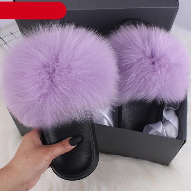 Elegant Indoor Fur Slippers For Women Fur Slides Flip Flops Beach Plush Fluffy Furry Slippers Furry Fuzzy Slides Open Toe Fluffy Slides Fox Fur Feather Sandals Fur Slip On Shoes For Women