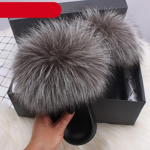 Elegant Indoor Fur Slippers For Women Fur Slides Flip Flops Beach Plush Fluffy Furry Slippers Furry Fuzzy Slides Open Toe Fluffy Slides Fox Fur Feather Sandals Fur Slip On Shoes For Women