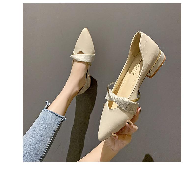 Elegant Low Heel Women Summer Pointed-Toe Slippers Slip On Office Shoes Luxury Women Slip On Comfortable Pointed Toe Womens Loafers Backless Low Heel Slide Slippers