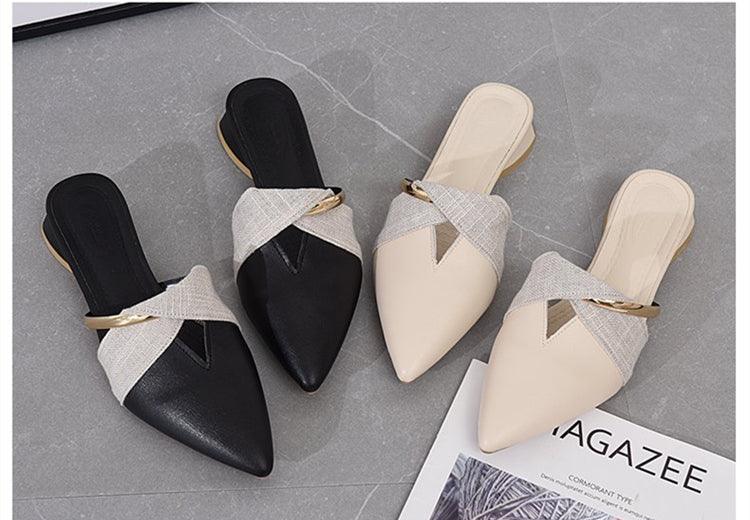 Elegant Low Heel Women Summer Pointed-Toe Slippers Slip On Office Shoes Luxury Women Slip On Comfortable Pointed Toe Womens Loafers Backless Low Heel Slide Slippers