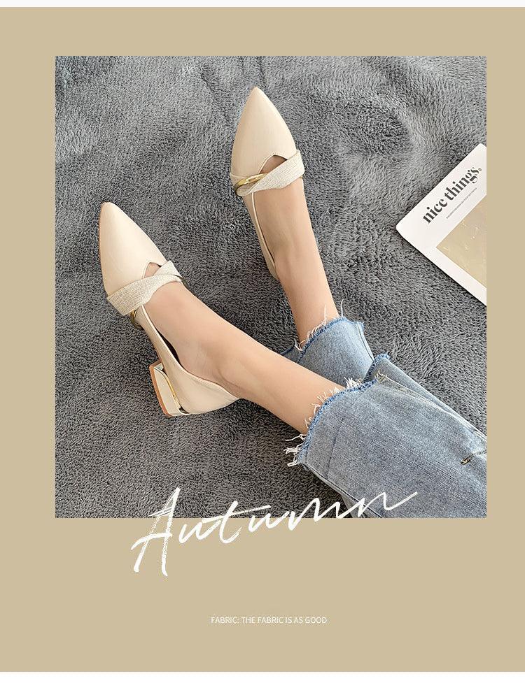 Elegant Low Heel Women Summer Pointed-Toe Slippers Slip On Office Shoes Luxury Women Slip On Comfortable Pointed Toe Womens Loafers Backless Low Heel Slide Slippers