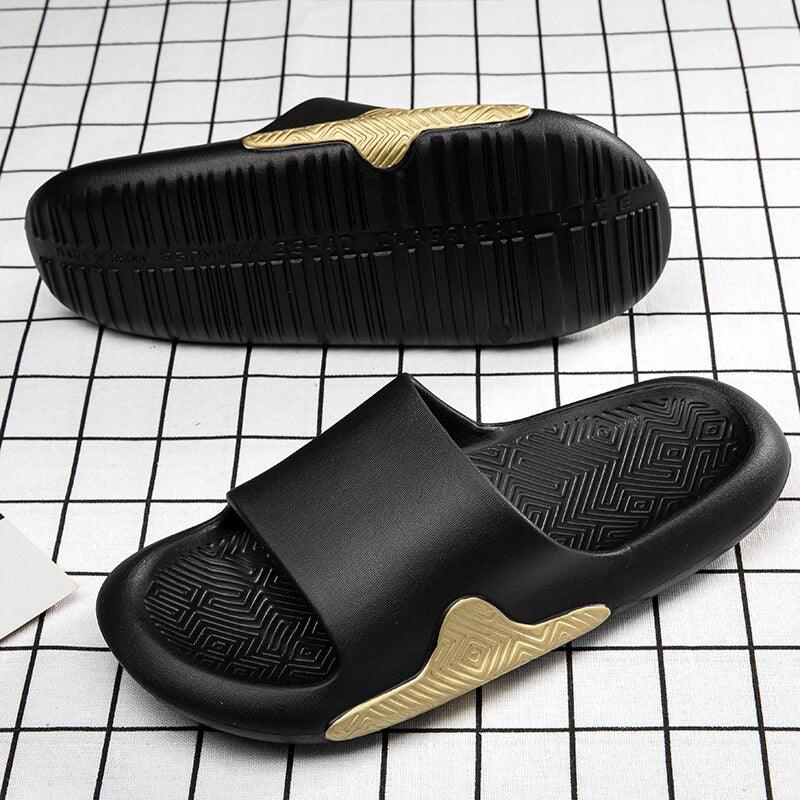 Elegant Men Black Soft Slides Light-Weight Anti-Slip Home Slippers Summer Anti-Odor House Shoes Unisex Shower Bathroom Slipper EVA Massage Foam Super Soft Non-Slip Slippers