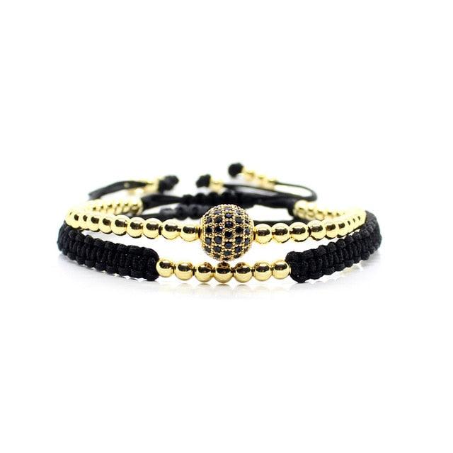 Elegant Men Gold Couple Bracelet Set Beads Men Jewelry Adjustable Bracelets For Women Ball Armband Bangles Luxury Imperial Braided Luxury Bracelets Beads Bangle Charm Jewelry For Men Boys