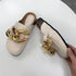 Elegant Metal Chain Design Women Slipper Closed Toe Slip On Shoes Round Toe Low Heels Casual Slides Shoes Flats Loafer Gold Chain Casual Shoes Slip On Women's Slide Sandals Slipers