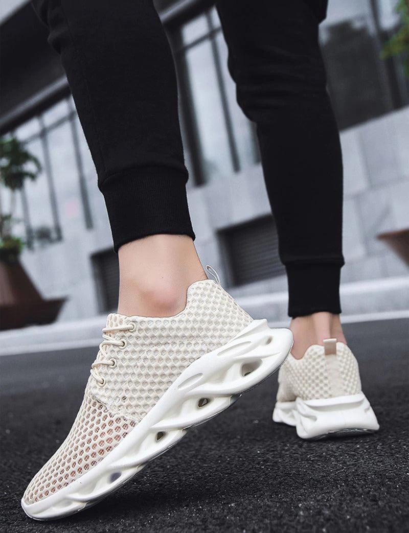 Elegant Modern Mens Sneakers Platform Shoes White Trainers Casual Breathable Mesh Men Women Running Shoes Breathable Walking Sneakers Lightweight Athletic Tennis Casual Sport Sneakers