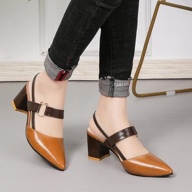 Elegant Office Sandals Women's Summer New Pointy Sandals Fashion Woman Shoes Low Flats Shoes Mules Slip On Closed Toe Low Heels Sandal Cute Shoes