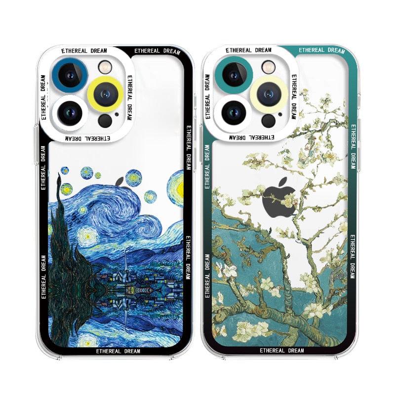 Elegant Oil Painting Clear Phone Cases For Iphone 7 8 Plus SE X XS XR 13 12 11 14 Pro Max Transparent Cover Soft Shells Highway Phone Case Lens Protection Soft Cute Cool Ultra-Thin Protective Case