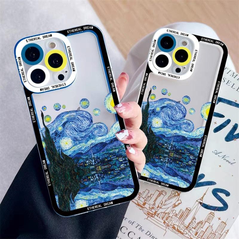 Elegant Oil Painting Clear Phone Cases For Iphone 7 8 Plus SE X XS XR 13 12 11 14 Pro Max Transparent Cover Soft Shells Highway Phone Case Lens Protection Soft Cute Cool Ultra-Thin Protective Case