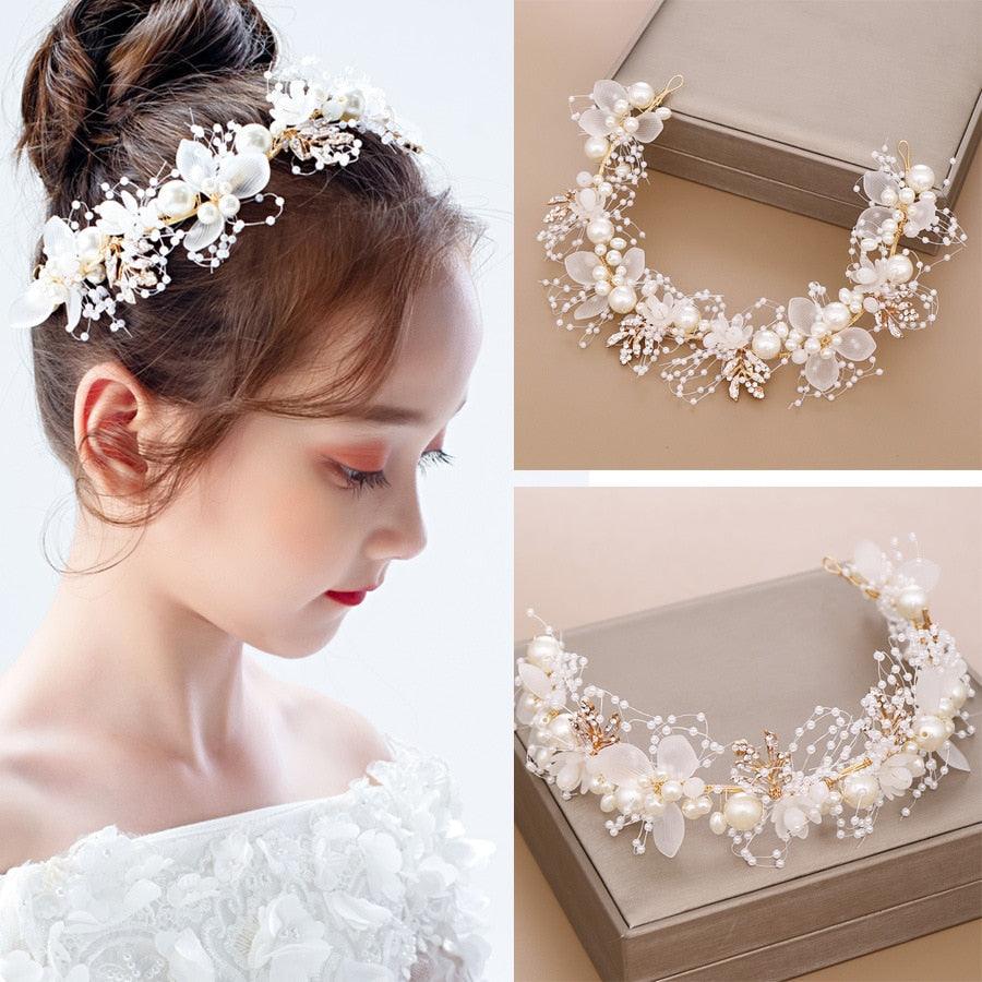 Elegant Pearl Crowns Flower Wreath Headband Girls Bridal Hair Headdress Bride Head Hoop Wedding Headbands Hair Jewelry  White Pearl Cute Headband Alloy Bridal Bridesmaid Hair Accessories