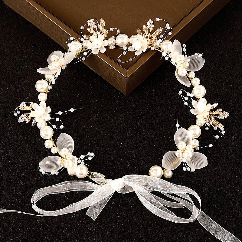 Elegant Pearl Crowns Flower Wreath Headband Girls Bridal Hair Headdress Bride Head Hoop Wedding Headbands Hair Jewelry  White Pearl Cute Headband Alloy Bridal Bridesmaid Hair Accessories