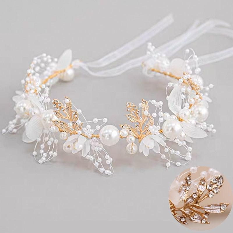 Elegant Pearl Crowns Flower Wreath Headband Girls Bridal Hair Headdress Bride Head Hoop Wedding Headbands Hair Jewelry  White Pearl Cute Headband Alloy Bridal Bridesmaid Hair Accessories