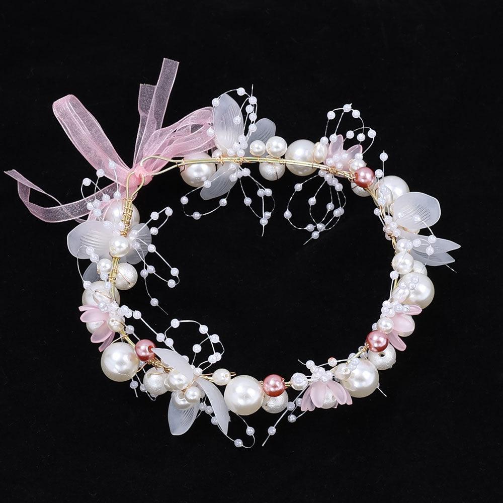 Elegant Pearl Crowns Flower Wreath Headband Girls Bridal Hair Headdress Bride Head Hoop Wedding Headbands Hair Jewelry  White Pearl Cute Headband Alloy Bridal Bridesmaid Hair Accessories