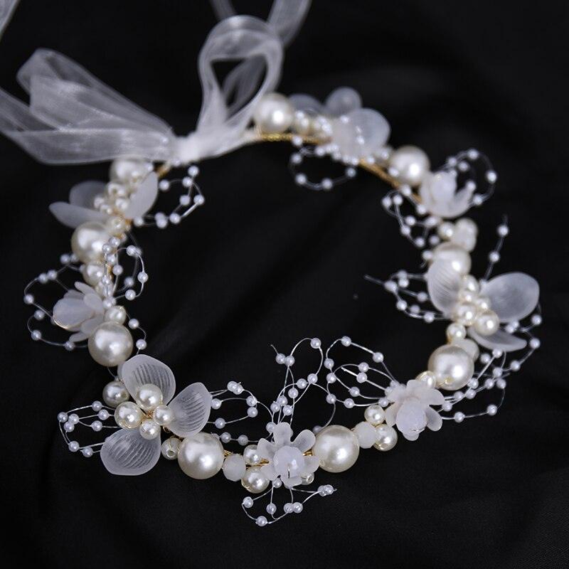 Elegant Pearl Crowns Flower Wreath Headband Girls Bridal Hair Headdress Bride Head Hoop Wedding Headbands Hair Jewelry  White Pearl Cute Headband Alloy Bridal Bridesmaid Hair Accessories