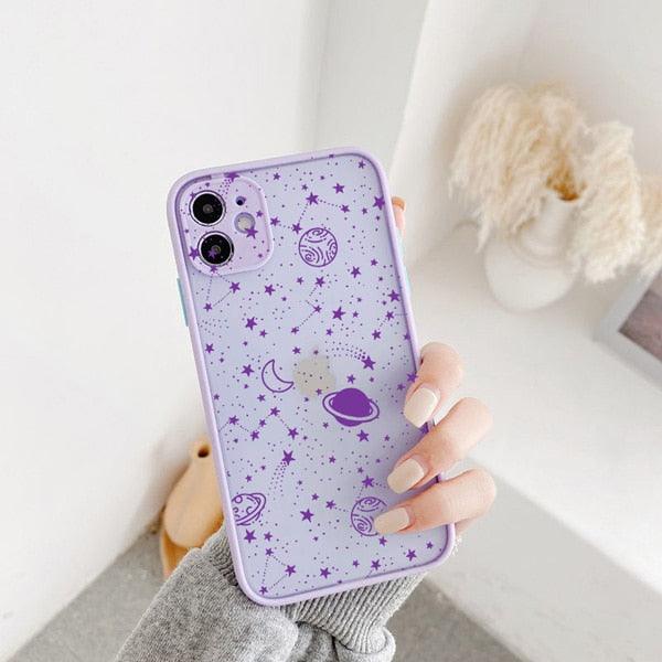 Elegant Planet Stars Shockproof Phone Case For iPhone 11 12 13 Pro XR XS Max 7 8 6 Plus X SE Clear PC Cute Back Cover Planet Sky Star Pattern Protective Phone Case Hard PC Back Case