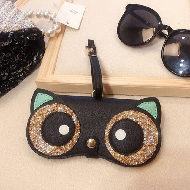 Elegant Rhinestones Glasses Case Diamond Sunglasses Bag Leather Cute Sunglasses Cases Glitter PU Leather Glasses Case Pattern Fashion Eyeglasses Clip Multi-Function Sunglasses Bag