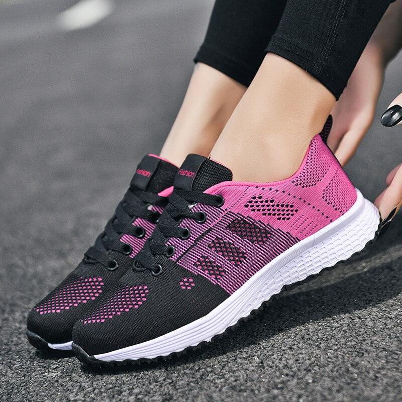 Elegant Sport Womens Sneakers Flats Casual Tennis Shoes Summer Lace-Up Mesh Light Breathable Casual Comfort Non Slip Lightweight Breathable Mesh Athletic Sneakers