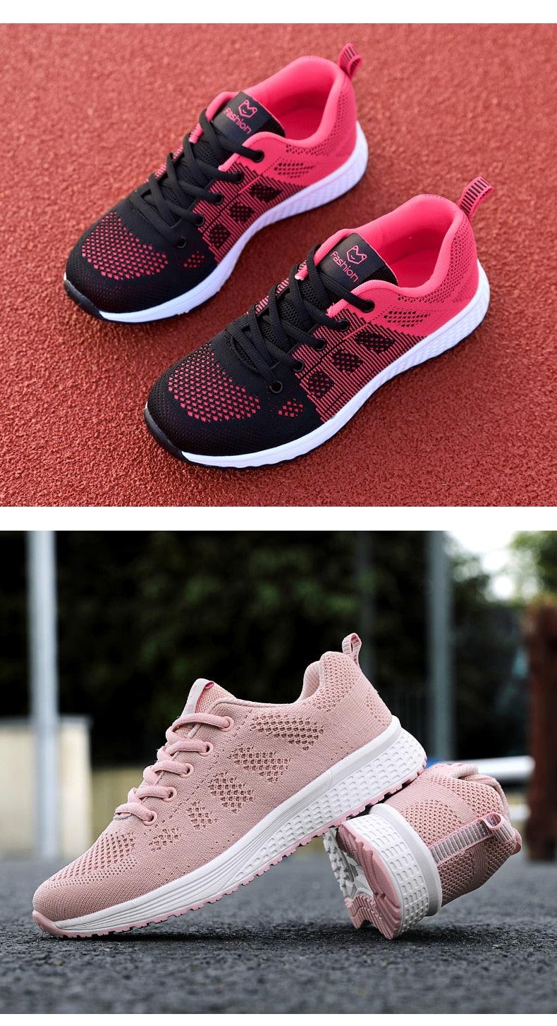 Elegant Sport Womens Sneakers Flats Casual Tennis Shoes Summer Lace-Up Mesh Light Breathable Casual Comfort Non Slip Lightweight Breathable Mesh Athletic Sneakers