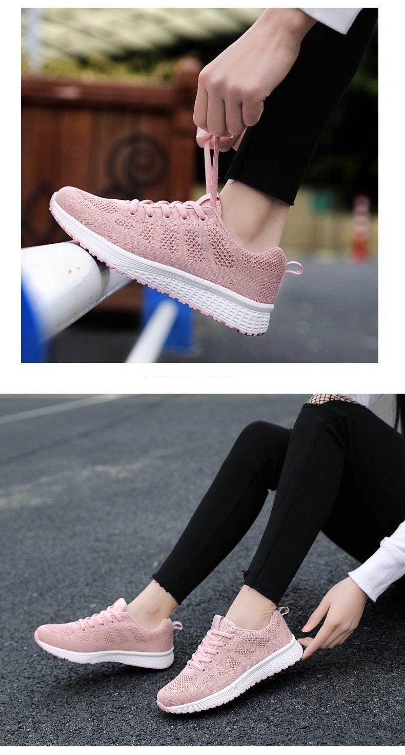 Elegant Sport Womens Sneakers Flats Casual Tennis Shoes Summer Lace-Up Mesh Light Breathable Casual Comfort Non Slip Lightweight Breathable Mesh Athletic Sneakers