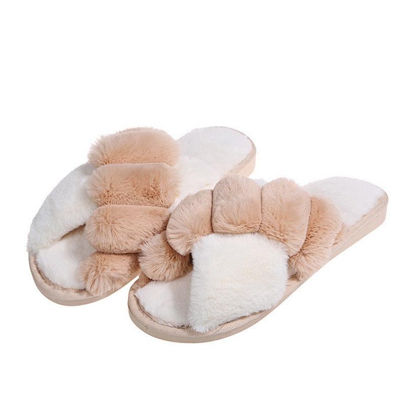 Elegant Warm Fluffy Slippers Women Faux Fur Indoor Floor Slides Flat Soft Furry Shoes Non Slip House Soft Plush Cozy House Shoes Furry Open Toe Indoor Outdoor Slip On Warm Winter Shoes