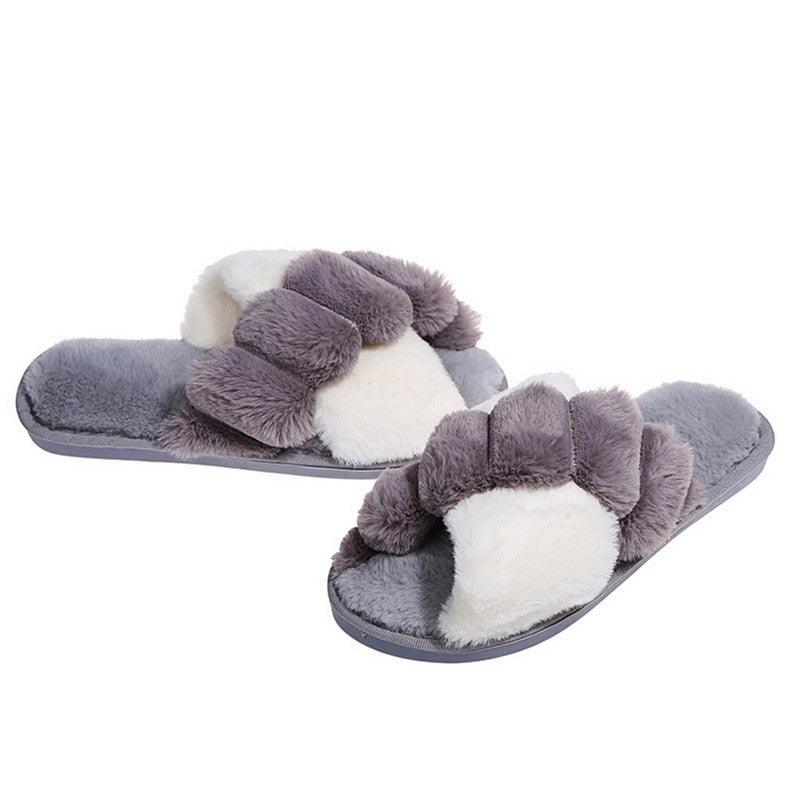 Elegant Warm Fluffy Slippers Women Faux Fur Indoor Floor Slides Flat Soft Furry Shoes Non Slip House Soft Plush Cozy House Shoes Furry Open Toe Indoor Outdoor Slip On Warm Winter Shoes