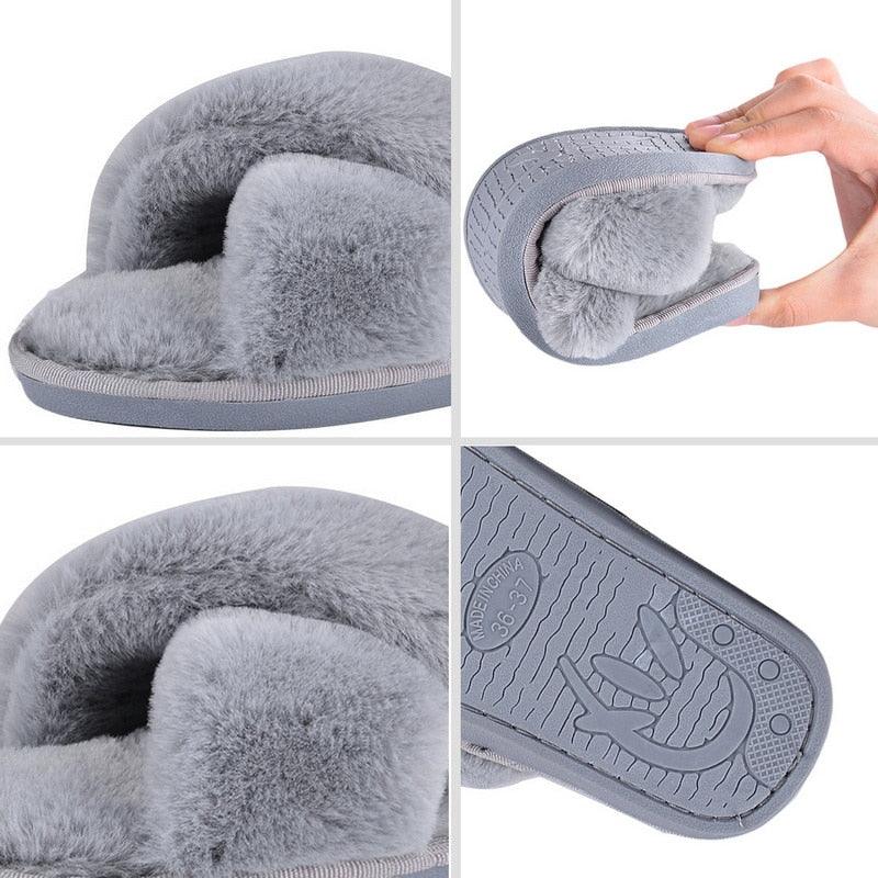 Elegant Warm Fluffy Slippers Women Faux Fur Indoor Floor Slides Flat Soft Furry Shoes Non Slip House Soft Plush Cozy House Shoes Furry Open Toe Indoor Outdoor Slip On Warm Winter Shoes