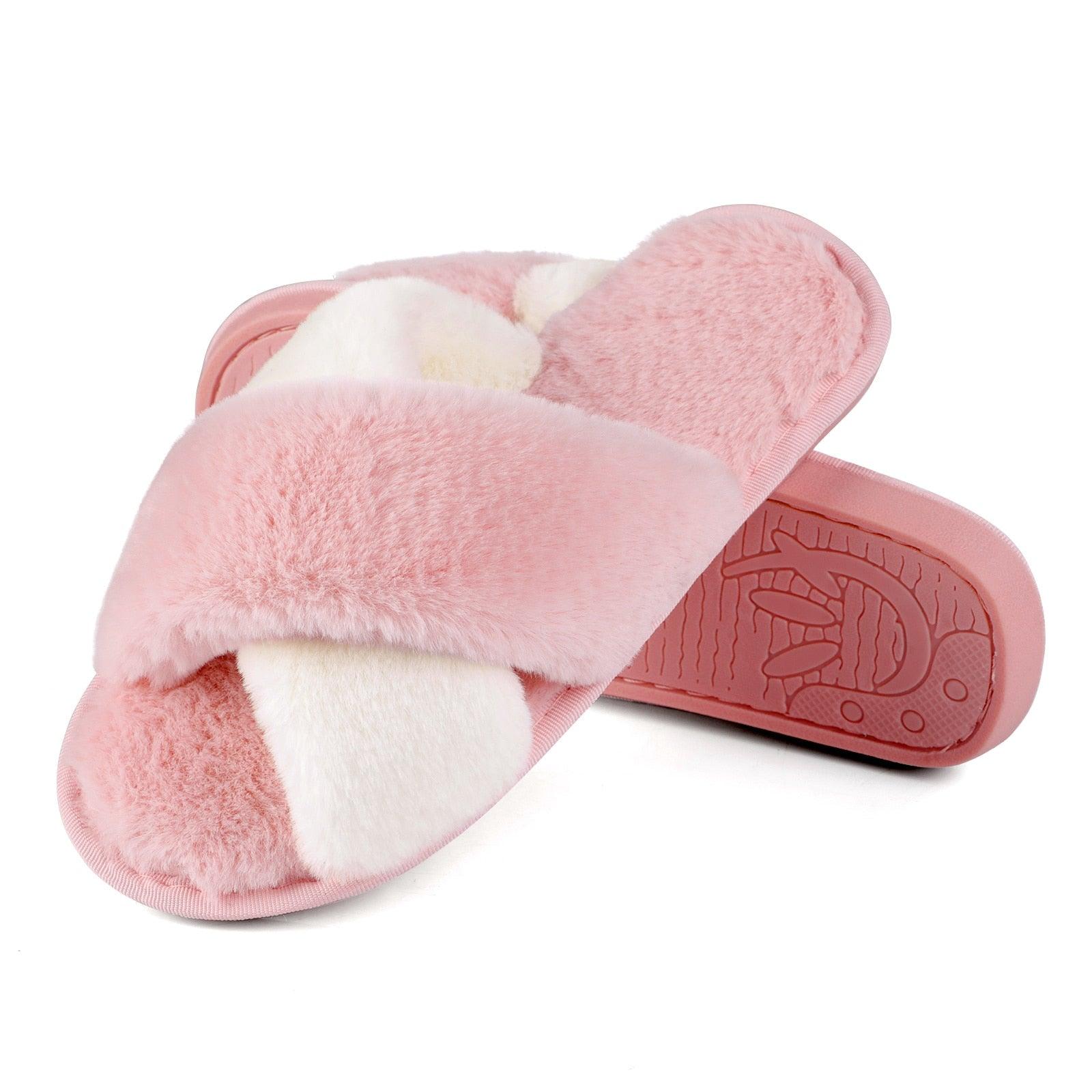 Elegant Warm Fluffy Slippers Women Faux Fur Indoor Floor Slides Flat Soft Furry Shoes Non Slip House Soft Plush Cozy House Shoes Furry Open Toe Indoor Outdoor Slip On Warm Winter Shoes