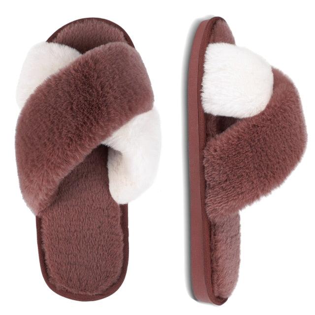 Elegant Warm Fluffy Slippers Women Faux Fur Indoor Floor Slides Flat Soft Furry Shoes Non Slip House Soft Plush Cozy House Shoes Furry Open Toe Indoor Outdoor Slip On Warm Winter Shoes