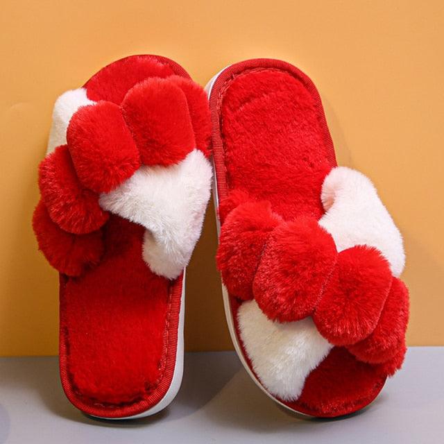 Elegant Warm Fluffy Slippers Women Faux Fur Indoor Floor Slides Flat Soft Furry Shoes Non Slip House Soft Plush Cozy House Shoes Furry Open Toe Indoor Outdoor Slip On Warm Winter Shoes