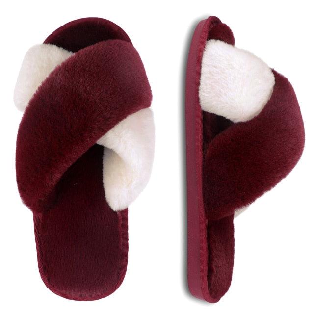 Elegant Warm Fluffy Slippers Women Faux Fur Indoor Floor Slides Flat Soft Furry Shoes Non Slip House Soft Plush Cozy House Shoes Furry Open Toe Indoor Outdoor Slip On Warm Winter Shoes