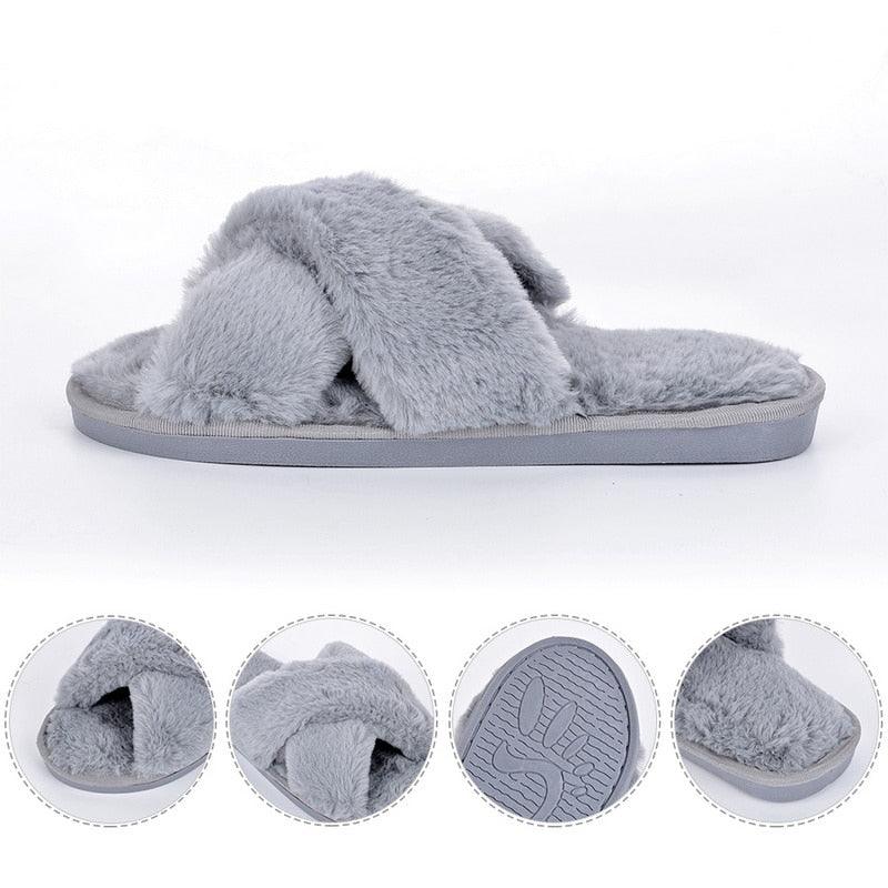 Elegant Warm Fluffy Slippers Women Faux Fur Indoor Floor Slides Flat Soft Furry Shoes Non Slip House Soft Plush Cozy House Shoes Furry Open Toe Indoor Outdoor Slip On Warm Winter Shoes