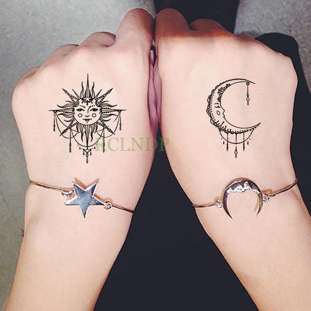 Elegant Waterproof Tattoo Sticker Sun Moon Fake Tatto Fashion Moon Temporary Fun Sun Wave Magic Tatoos For Womens Mens