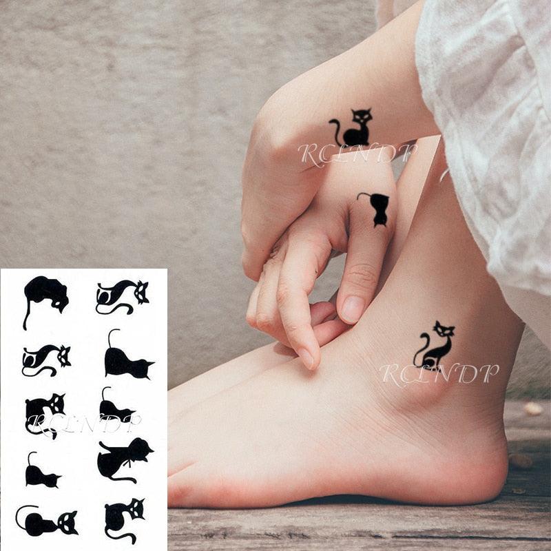 Elegant Waterproof Temporary Tattoo Sticker Cat Fox Flash Tatoo Neck Hand Modern Tattoo Stickers Butterflies Cats For Womens