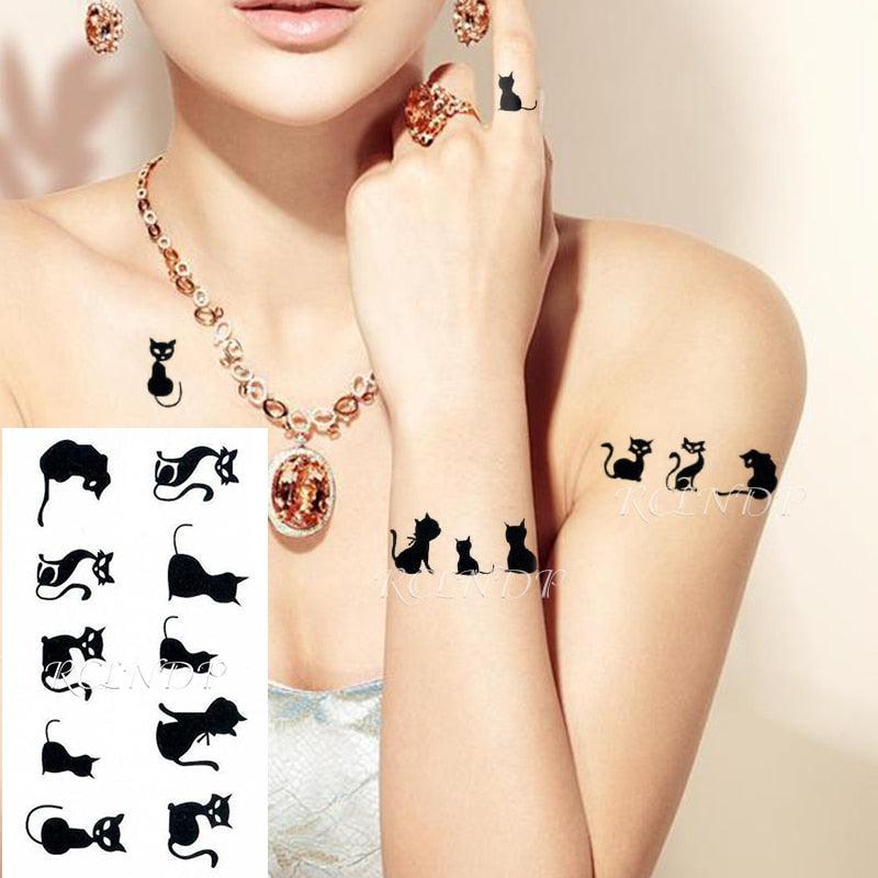 Elegant Waterproof Temporary Tattoo Sticker Cat Fox Flash Tatoo Neck Hand Modern Tattoo Stickers Butterflies Cats For Womens