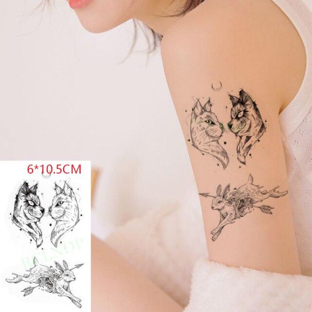 Elegant Waterproof Temporary Tattoo Sticker Cat Fox Flash Tatoo Neck Hand Modern Tattoo Stickers Butterflies Cats For Womens