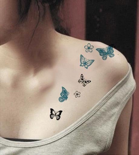 Elegant Waterproof Temporary Tattoo Sticker Cat Fox Flash Tatoo Neck Hand Modern Tattoo Stickers Butterflies Cats For Womens