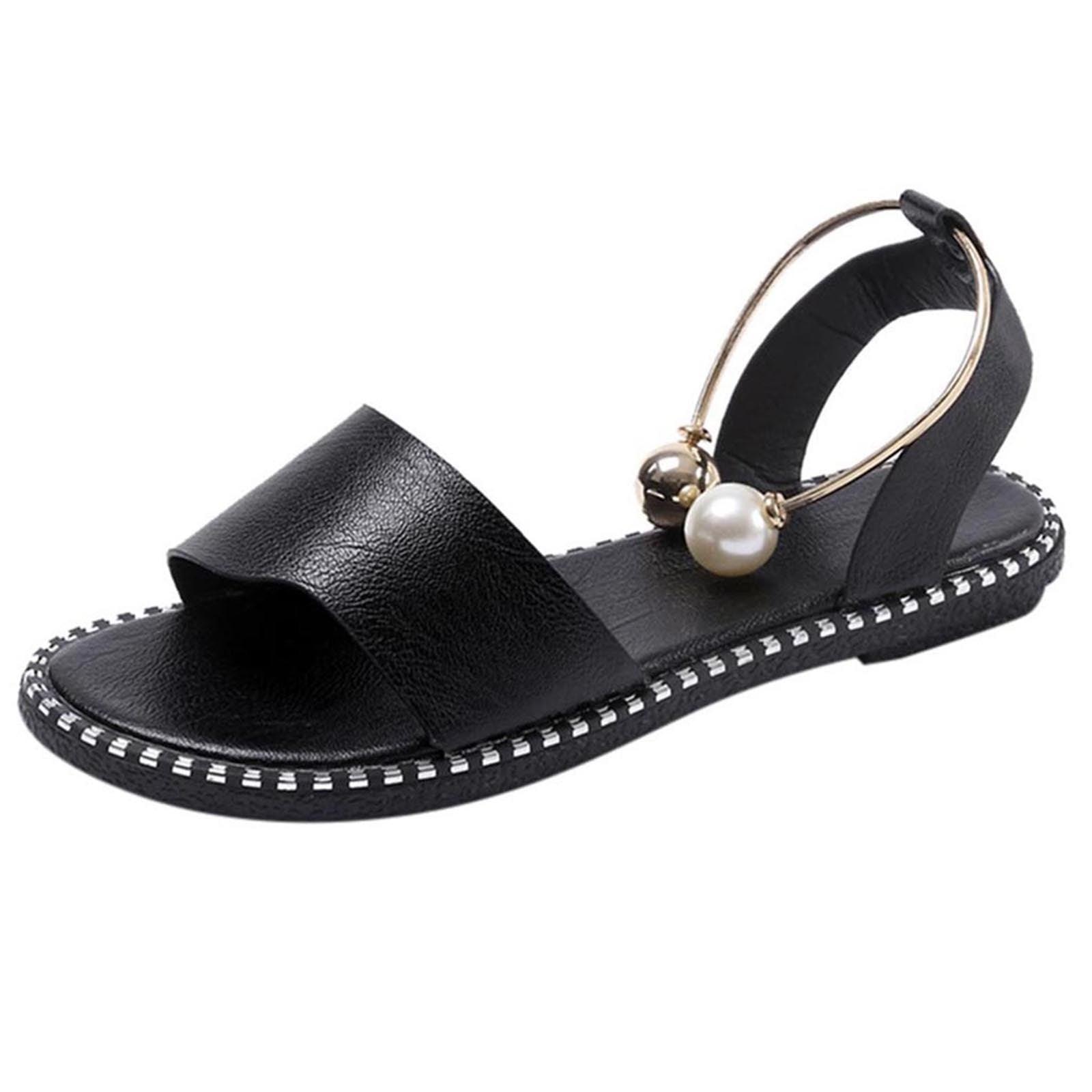 Elegant White Women Fashion Sandals Solid Round Toe Pearl Buckle Casual Sandals Shoes New Summer Outdoor Non-slip Flip Flop Dressy Sandals Cute Round Toe Strappy Wedding Shoes - STEVVEX Shoes - 114, Fashion Sandal, Flat Heels, Flat Sandals, Flip Flops, Leather Fashion Sandals, Leather Women Sandals, Low Heel Leather Shoes, Luxury Sandals, Sandals, Slip On Sandals, Slip On Shoes, Strong Slippers, Summer Slippers, Walking Shoes, Wedding Shoes, Women Flip Flops, Women Slippers, Womens Sandals - Stevvex.com