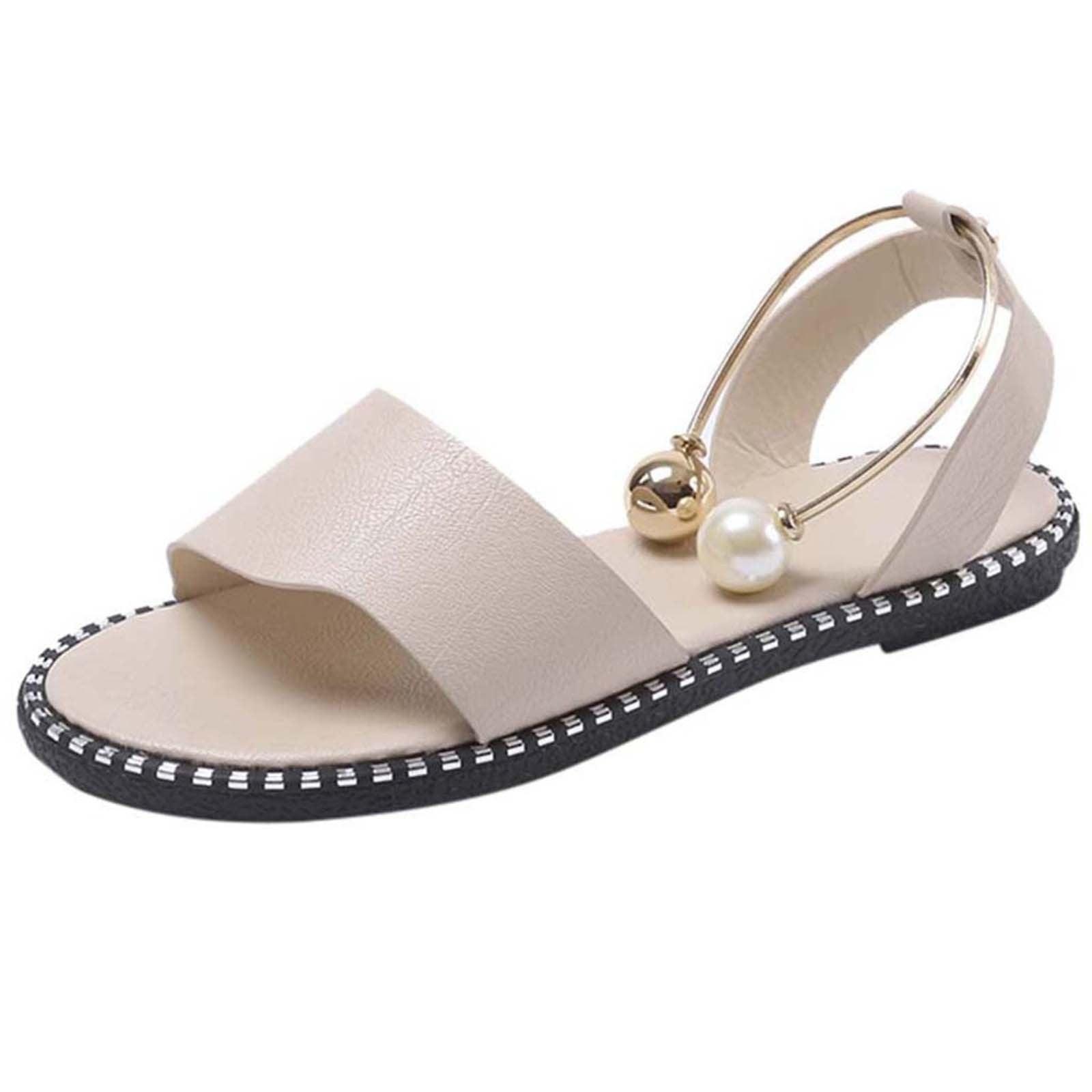 Elegant White Women Fashion Sandals Solid Round Toe Pearl Buckle Casual Sandals Shoes New Summer Outdoor Non-slip Flip Flop Dressy Sandals Cute Round Toe Strappy Wedding Shoes - STEVVEX Shoes - 114, Fashion Sandal, Flat Heels, Flat Sandals, Flip Flops, Leather Fashion Sandals, Leather Women Sandals, Low Heel Leather Shoes, Luxury Sandals, Sandals, Slip On Sandals, Slip On Shoes, Strong Slippers, Summer Slippers, Walking Shoes, Wedding Shoes, Women Flip Flops, Women Slippers, Womens Sandals - Stevvex.com