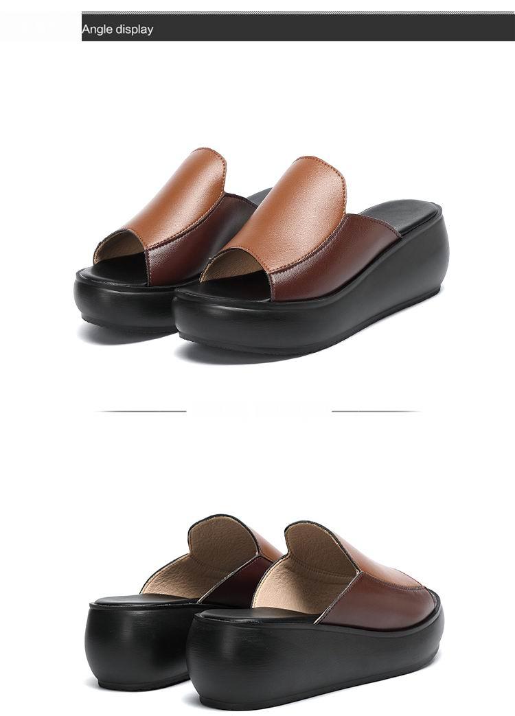 Elegant Woman Platform Slippers Summer Women Genuine Leather Slipper High Heel Shoes Women Outdoor Beach Slippers Wedge Sandals Shoes Loafers Walking Slip On Shoes Breathable Lightweight Work Comfortable Slippers