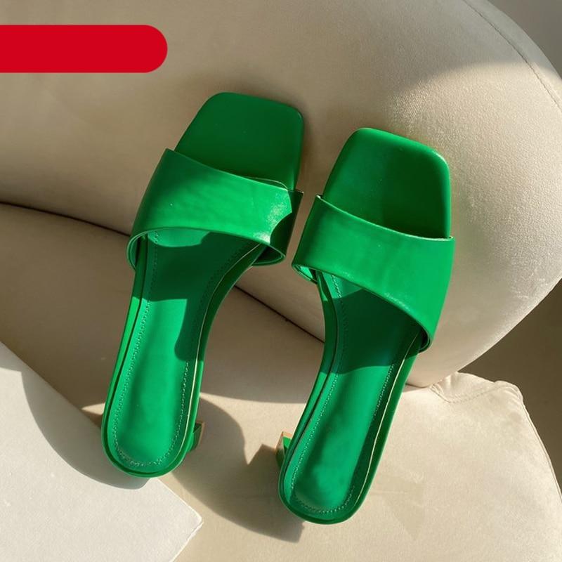 Elegant Women Slippers Summer Outdoor Beach Flip Flop Open Toe Flat Casual Low Heel Sandal Square Open Toe Heeled Sandals Beach Charming  Sandals