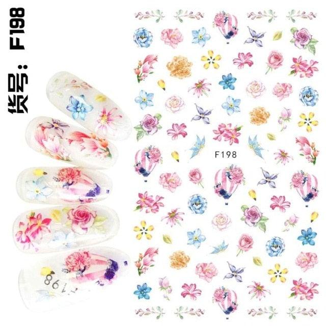 Embossed 3D Nail Stickers Blooming Flower 3D Nail Art Stickers Decals Adhesive Manicure Nail Art Tips Decoration Adhesive Abstract Face Curve Graffiti Nail Design for Acrylic Nail Supplies Designer Nail Decorations for Women Girls Kids