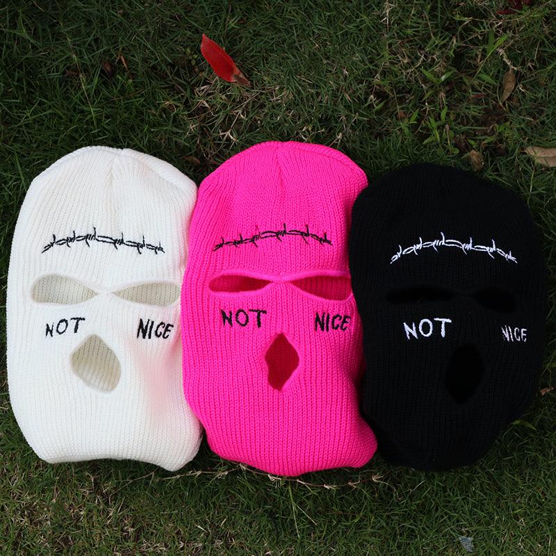 Embroidery Three-hole Balaclava Knit Hat Army Tactical CS Winter Ski Riding Mask Beanie Prom Party Mask Warm Mask Three 3 Hole Balaclava Knit Hat Ski Mask 3-Hole Knit Hat Full Face Cover Balaclava Hats Funny Party Embroidery Beanies Caps