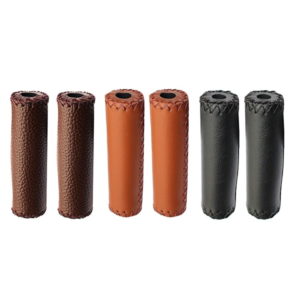 Ergonomic Bike Handle Grips PU Leather Soft Rubber Bicycle Mountain Bike Anti-Slip Handlebar Grips Retro Artificial Leather Handle Grips Cycling Anti Slip Road Mountain Comfortable Bike Handlebar Grips