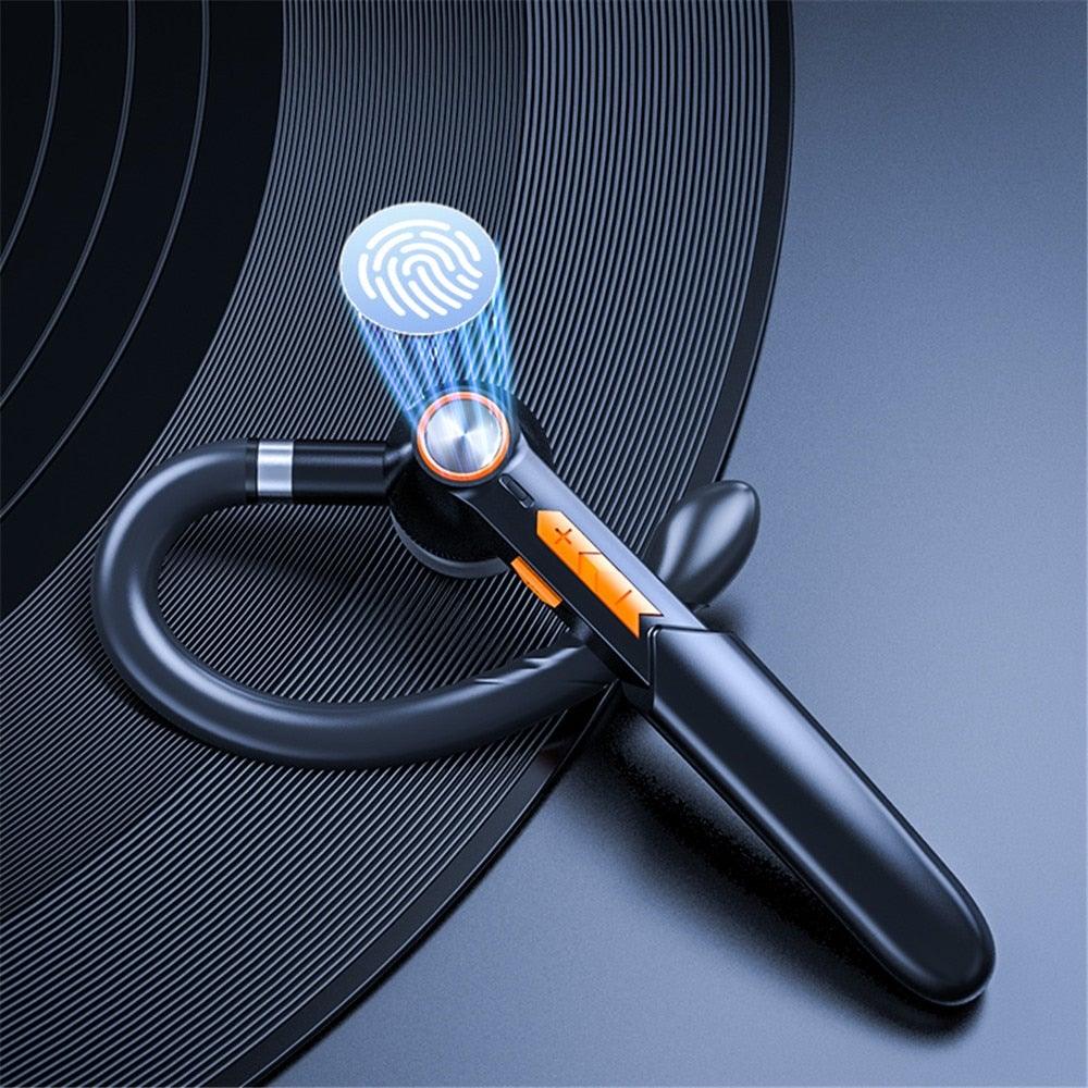 Ergonomic Single Lightweight Bluetooth Earphones Handsfree Wireless Headphones Business Driving Headset Outdoor Sports Volume Control Earphone Fingerprint Design Over Ear Earphone