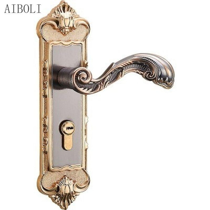 European Retro Door Handle Lock Aluminum Alloy Vintage Interior Bedroom Lock Anti-theft Home Room Safety Door Locks Interior Knob