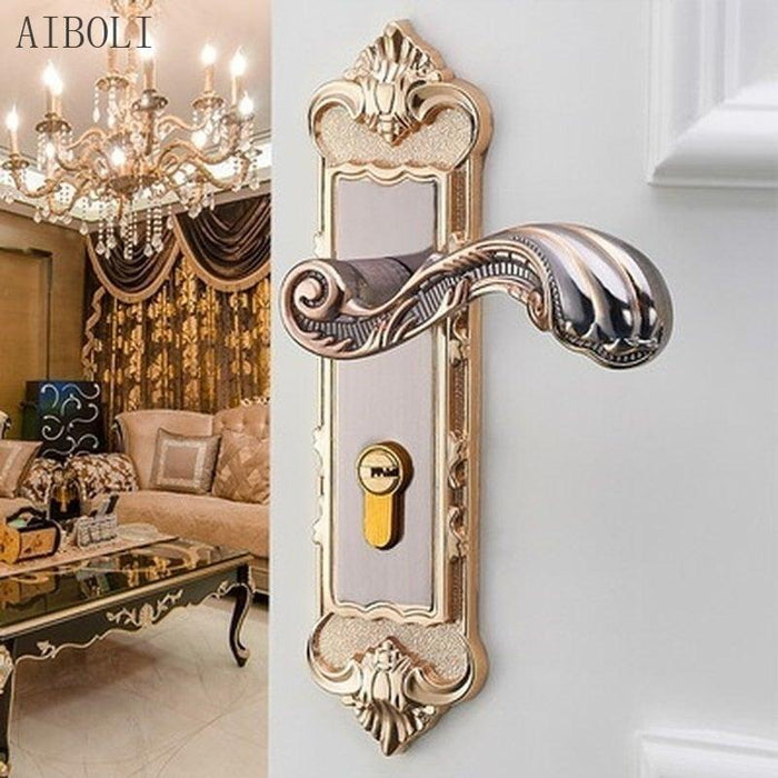 European Retro Door Handle Lock Aluminum Alloy Vintage Interior Bedroom Lock Anti-theft Home Room Safety Door Locks Interior Knob