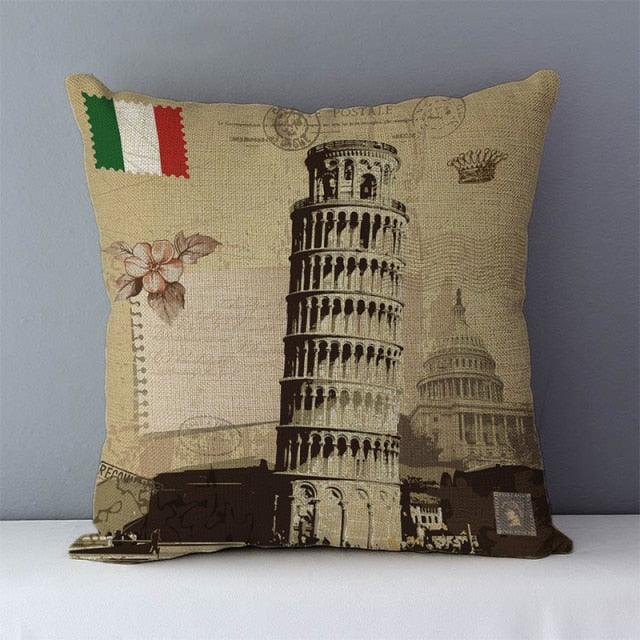 European Style Throw Pillow Covers Red London Street Bus Telephone Booth Big Ben Square Cushion Covers For Home Bed Sofa Throw Pillow Covers Red Bus and Telephone Booth Design Cushion Case Cotton Linen Home Sofa Decor 45X45CM