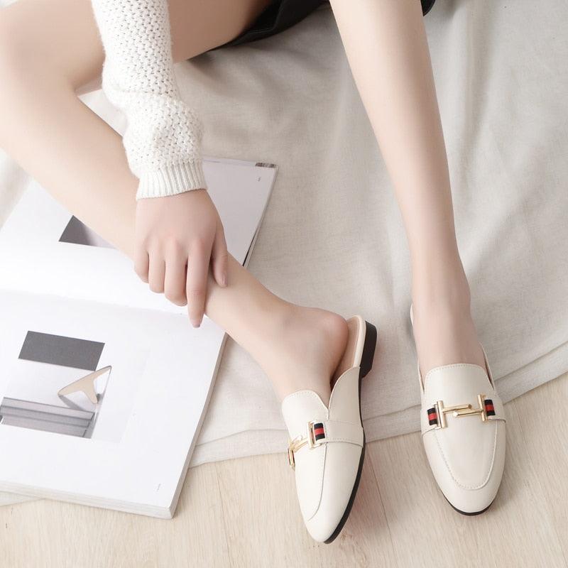 Exquisite Woman Slides Outdoor Platform Slippers Square Ladies Mules Slip On Comfortable Pointed Toe Womens Loafers Women's Flats Mules Loafers Shoes For Women