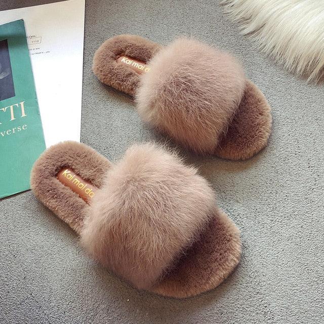 Fahion Fur Slipper For Women Keep Warm Slipper Casual Shoes Elegant Soft Plush Slipper Fuzzy Fur Slippers Soft Comfy Open Toe Slide Slippers Cozy Memory Foam Fluffy House Slippers